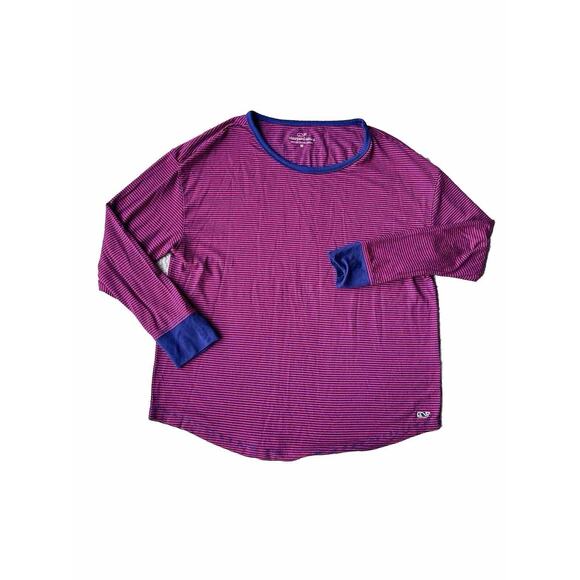 Vineyard Vines Long Sleeve Red Blue Striped Women Shirt size M Soft stretch crew - Picture 1 of 11